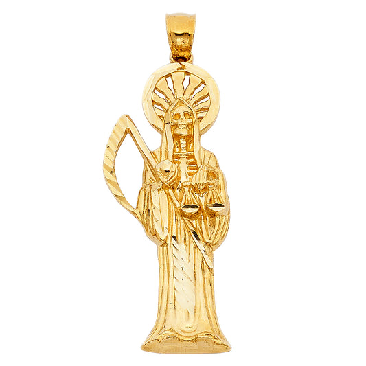 14k Yellow Gold Santa Muerte Charm Pendant  (45mm x 20mm)