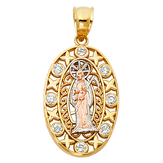 14K Tri-Color Gold Santa Muerte Charm Pendant  (22mm x 15mm)