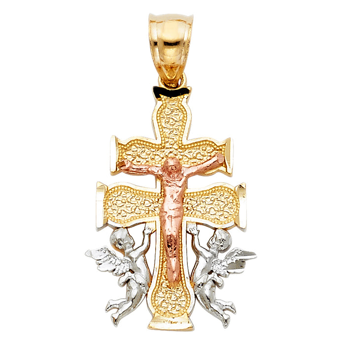 14K Tri-color Gold Religious Cross Of Caravaca Charm Pendant  (25mm x 16mm)