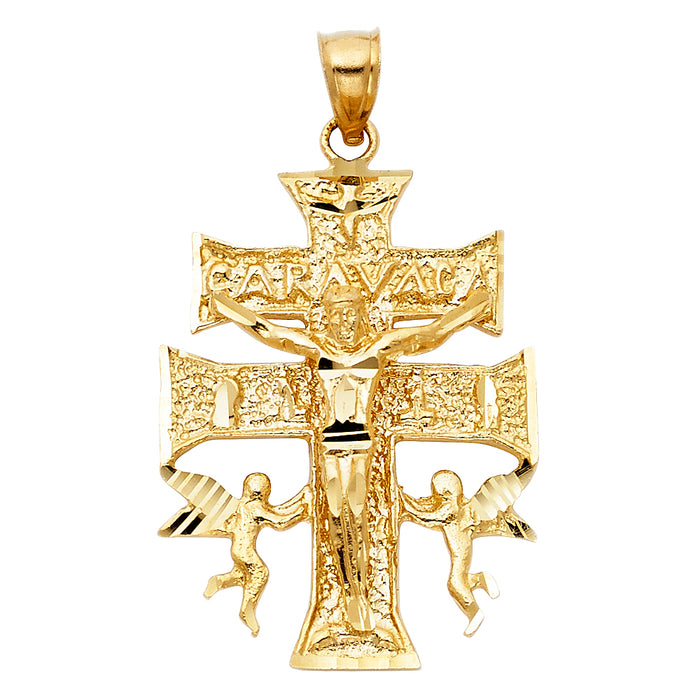 14k Yellow Gold Large Religious Cross Of Caravaca Charm Pendant  (37mm x 27mm)