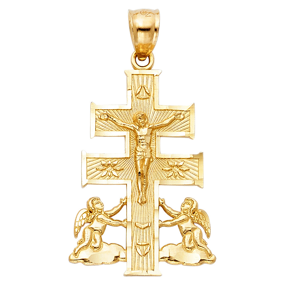14k Yellow Gold Religious Cross Of Caravaca Charm Pendant  (27mm x 19mm)