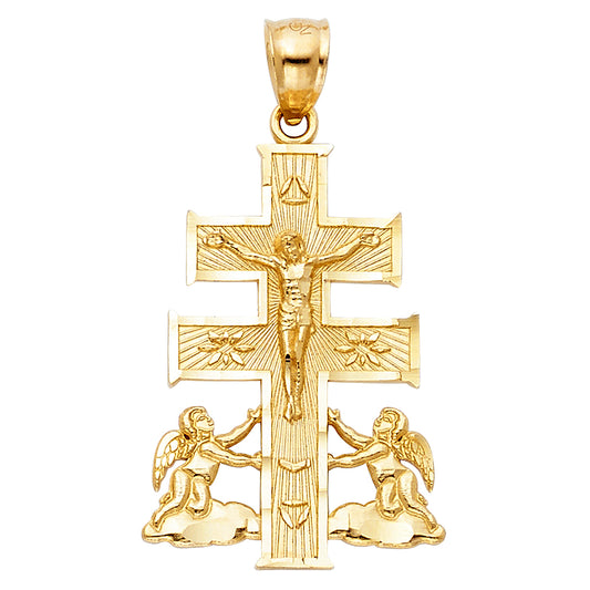 14k Yellow Gold Religious Cross Of Caravaca Charm Pendant  (27mm x 19mm)