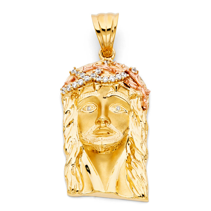 14K Two-tone Gold Large CZ Jesus Christ Head Charm Pendant  (60mm x 30mm)