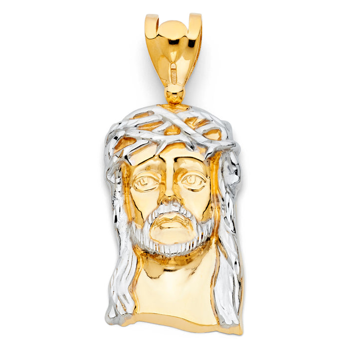 14K Two-tone Gold Large Jesus Christ Head Charm Pendant  (75mm x 35mm)