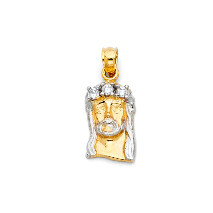 14K Two-tone Gold with White CZ Accented Jesus Christ Head Charm Pendant  (20mm x 10mm)