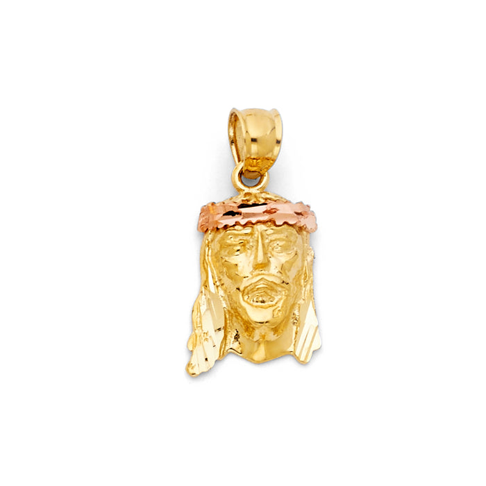 14K Two-tone Gold Jesus Christ Head Charm Pendant  (22mm x 13mm)