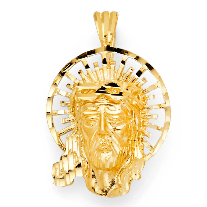 14k Yellow Gold Large Jesus Christ Head Charm Pendant  (37mm x 25mm)