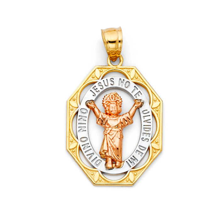 14K Tri-Color Gold Divine Infant Jesus Charm Pendant  (30mm x 20mm)