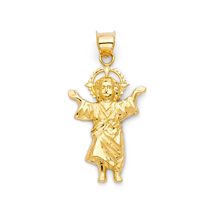 14k Yellow Gold Divine Infant Jesus Charm Pendant  (30mm x 15mm)