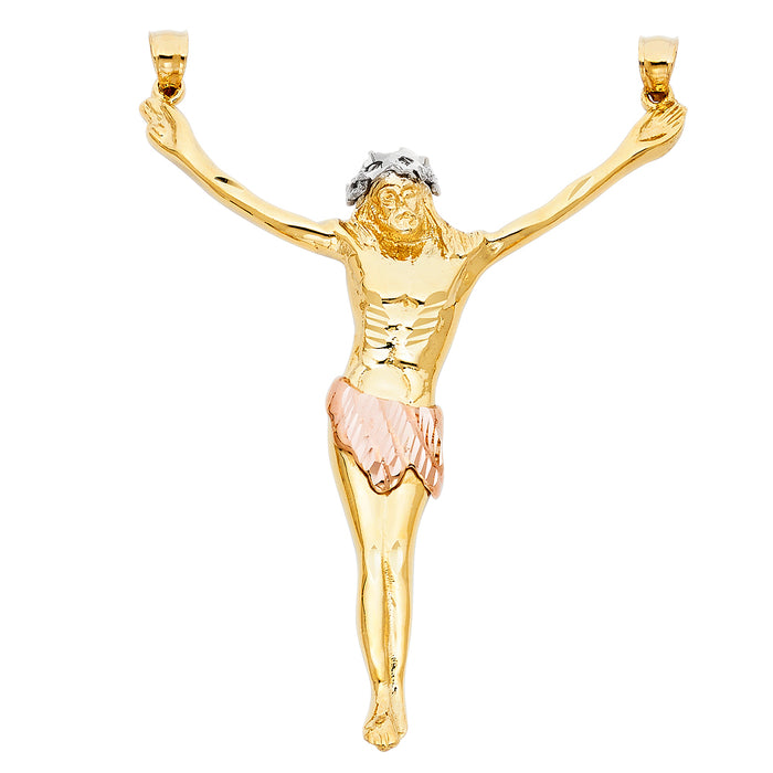 14 Tri-Color Gold Large Jesus Christ Body Charm Pendant  (78mm x 65mm)