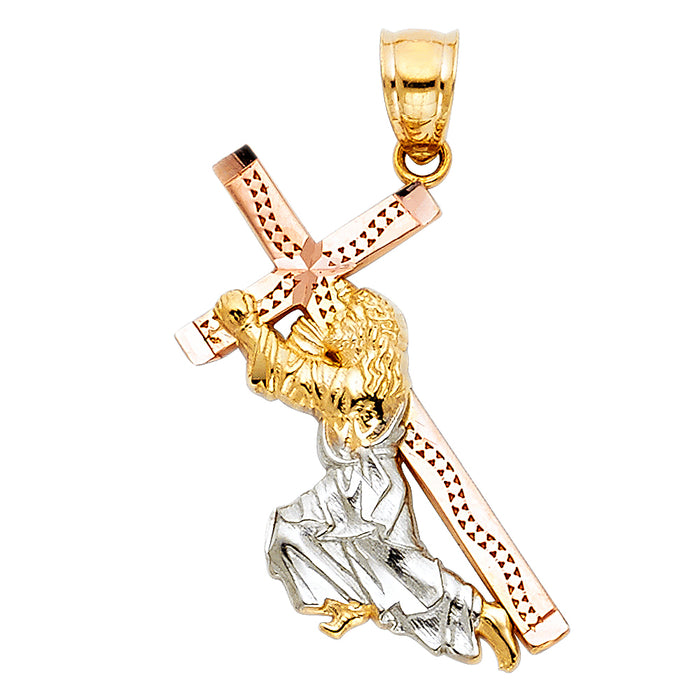 14K Tri-Color Gold Religious Charm Pendant  (25mm x 20mm)