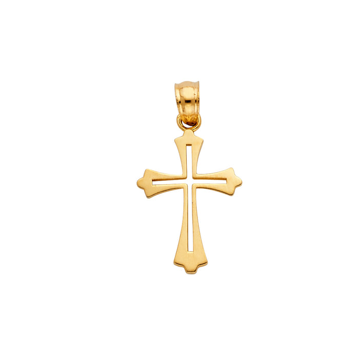 14k Yellow Gold Small/Mini Religious Small Budded Cross Charm Pendant  (18mm x 13mm)