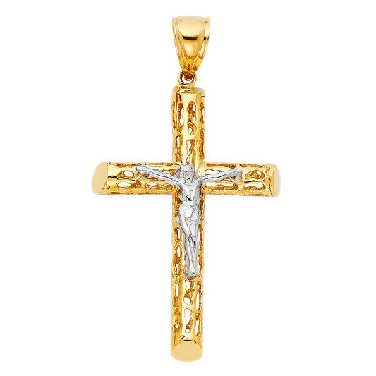 14k Yellow Gold Large Religious Cut-Out Crucifix Charm Pendant  (48mm x 32mm)