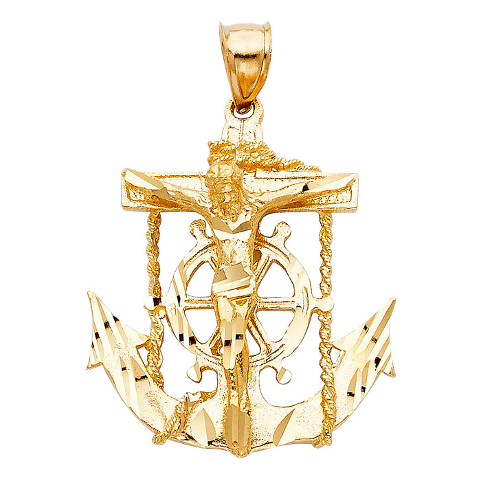 14k Yellow Gold Large Religious Mariner Crucifix Charm Pendant  (30mm x 28mm)