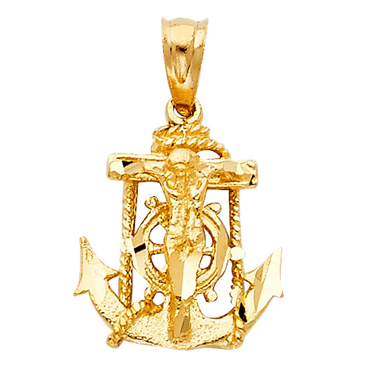 14k Yellow Gold Religious Mariner Crucifix Charm Pendant  (15mm x 14mm)