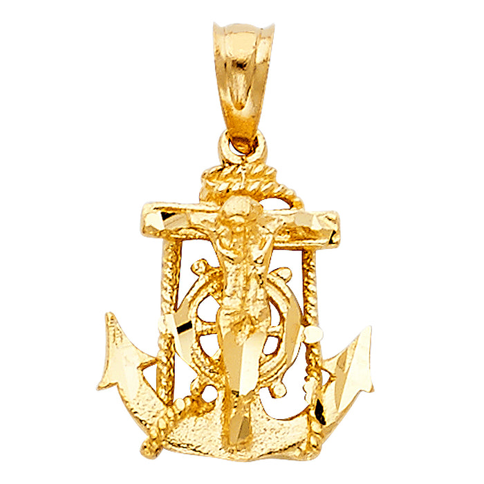 14k Yellow Gold Religious Mariner Crucifix Charm Pendant  (15mm x 14mm)
