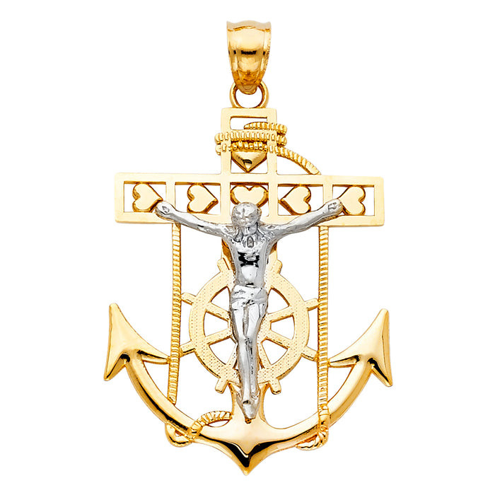 14K Two-Tone Gold Large Religious Mariner Crucifix Charm Pendant  (28mm x 30mm)