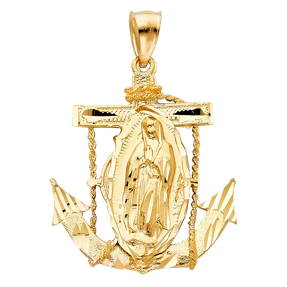 14k Yellow Gold Large Our Lady Of Guadalupe Charm Pendant  (35mm x 32mm)
