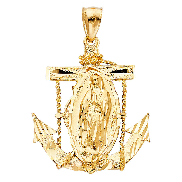 14k Yellow Gold Large Our Lady Of Guadalupe Charm Pendant  (35mm x 32mm)