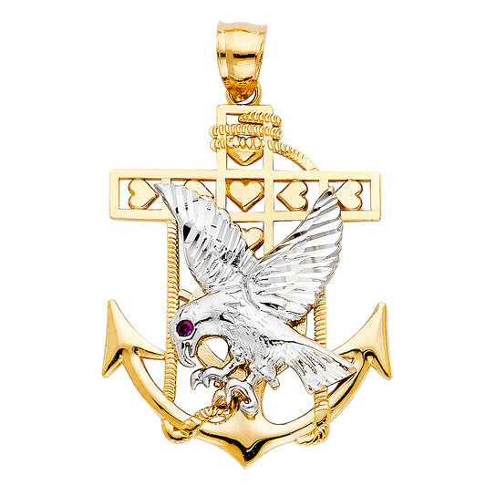 14k Yellow Gold Large Mariner Eagle Charm Pendant  (35mm x 27mm)