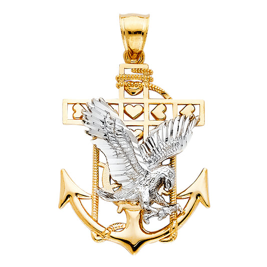 14k Yellow Gold Mariner Eagle Charm Pendant  (29mm x 22mm)