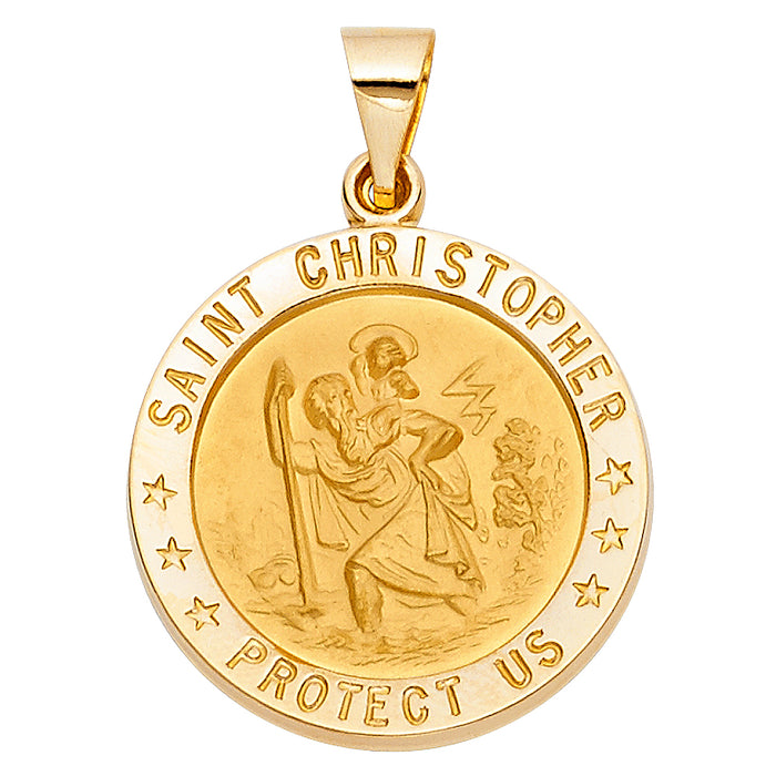14k Yellow Gold Small/Mini Saint Christopher Charm Pendant  (22mm x 22mm)