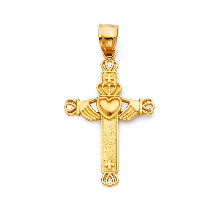 14k Yellow Gold Religious Claddagh Cross (20 X 30mm)