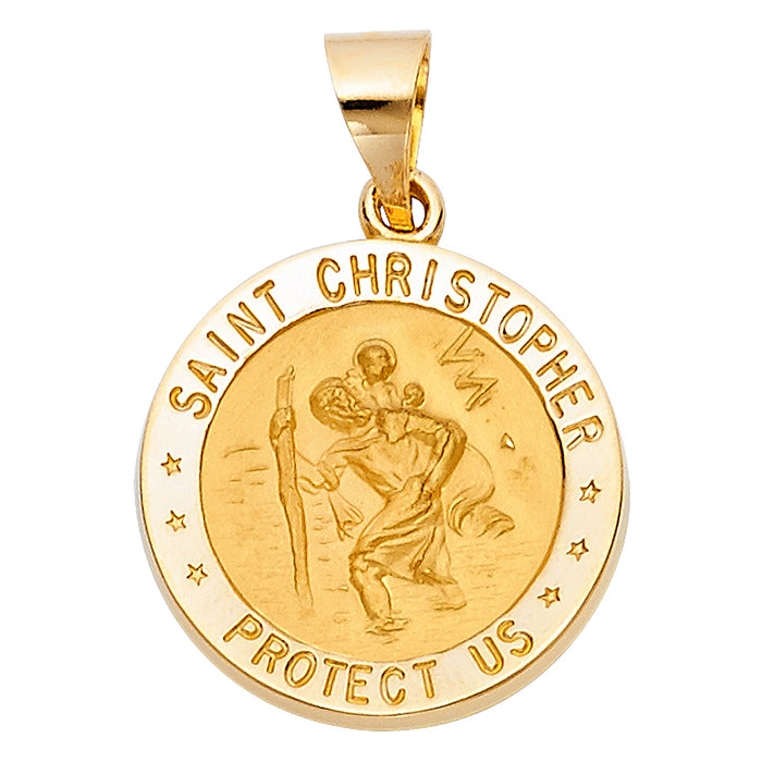 14k Yellow Gold Small/Mini Saint Christopher Charm Pendant  (19mm x 19mm)