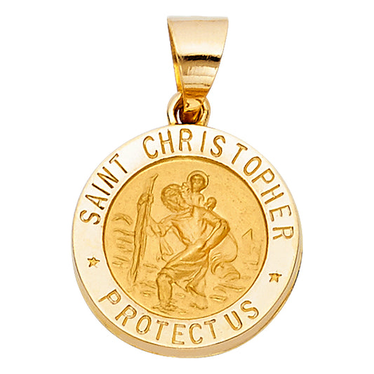 14k Yellow Gold Small/Mini Saint Christopher Charm Pendant  (15mm x 15mm)