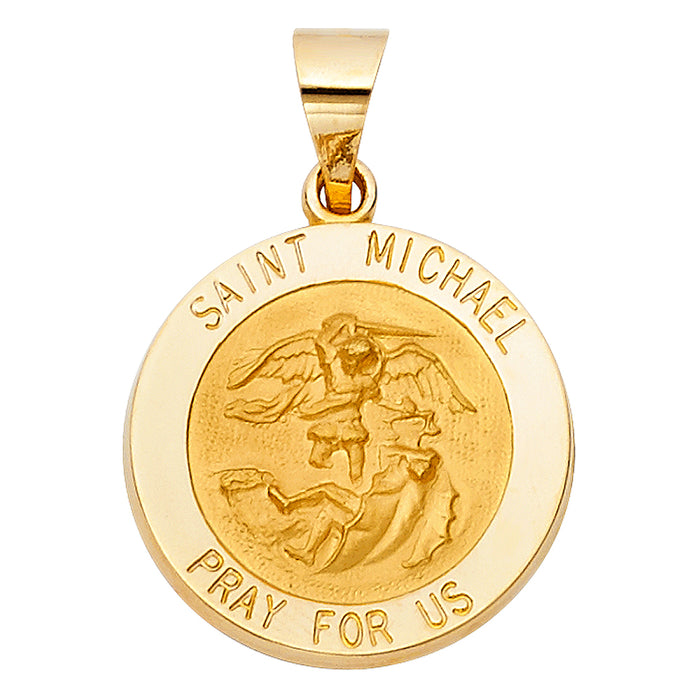 14k Yellow Gold Small/Mini Saint Michael Charm Pendant  (19mm x 19mm)