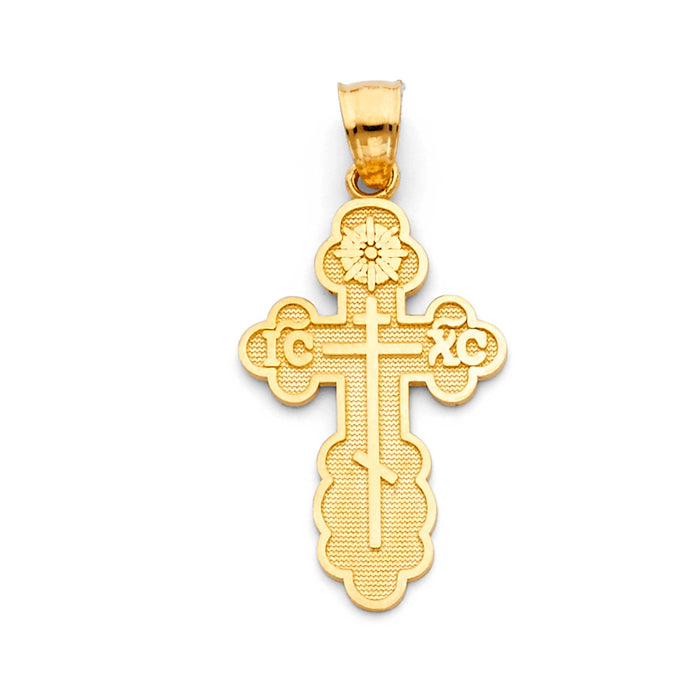 14k Yellow Gold Religious Orthodox X Cross Charm Pendant  (26mm x 18mm)