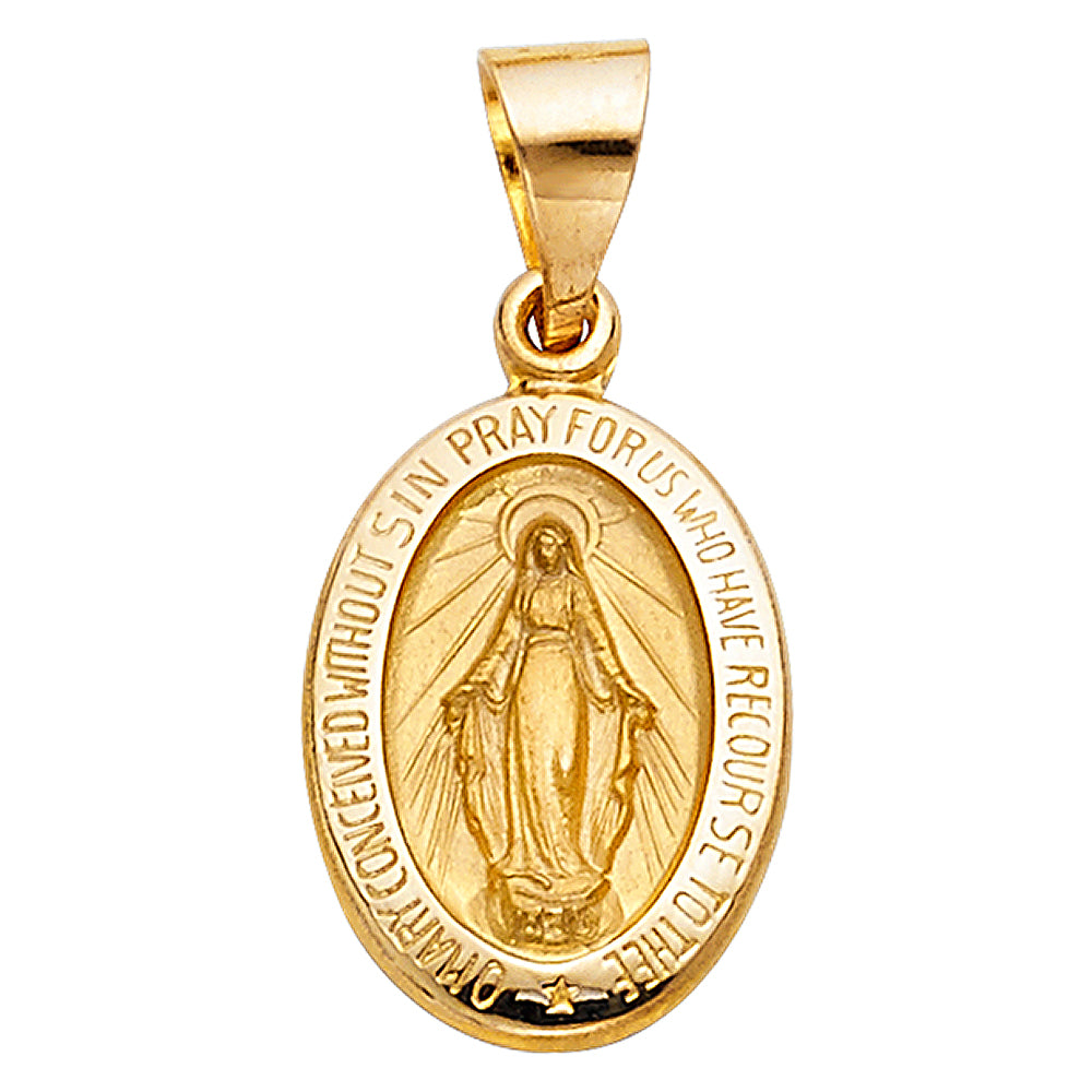 14k Yellow Gold Small/Mini Milagrosa Miraculous Medal Charm Pendant  (26mm x 12mm)