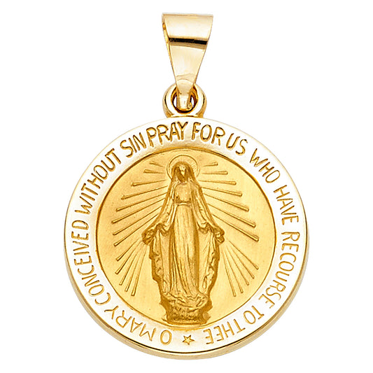 14k Yellow Gold Small/Mini Milagrosa Miraculous Medal Charm Pendant  (22mm x 22mm)