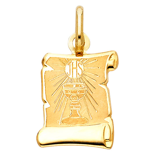 14k Yellow Gold Small/Mini Communion Charm Pendant  (18mm x 14mm)