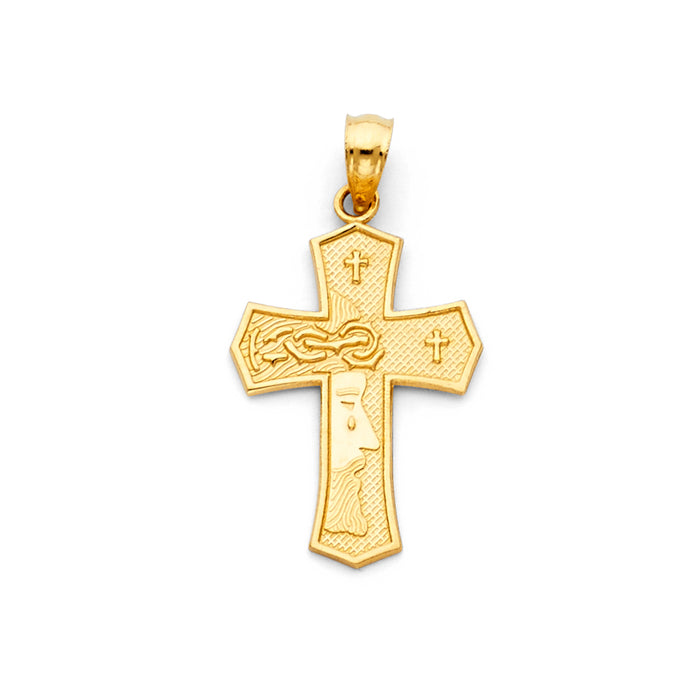 14k Yellow Gold Small/Mini Religious Cross Charm Pendant  (25mm x 15mm)