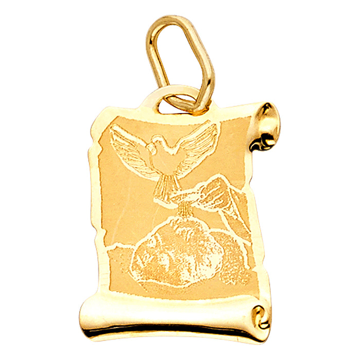 14k Yellow Gold Small/Mini Baptism Charm Pendant  (16mm x 12mm)