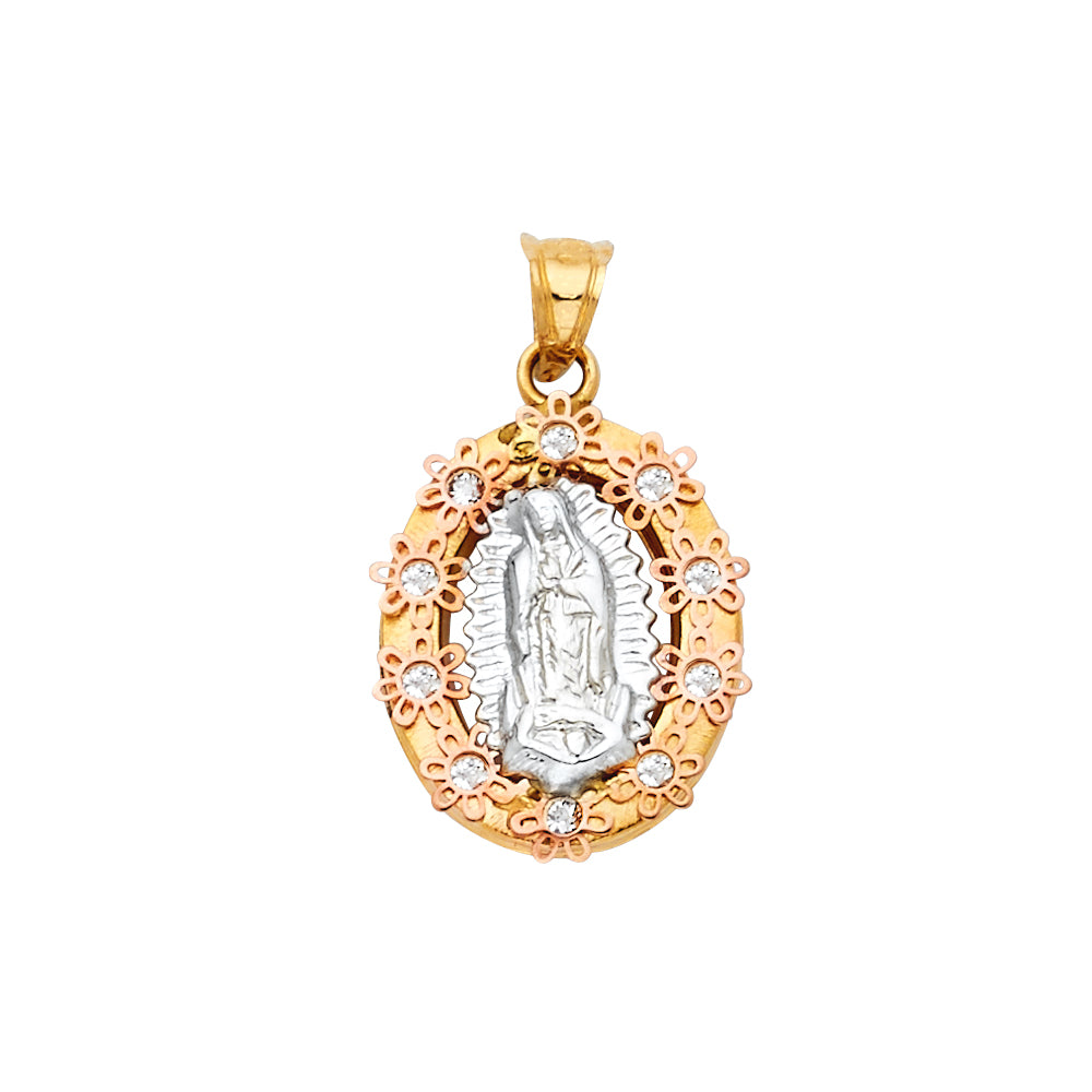 14K Two-tone Gold Our Lady Of Guadalupe Charm Pendant  (22mm x 15mm)