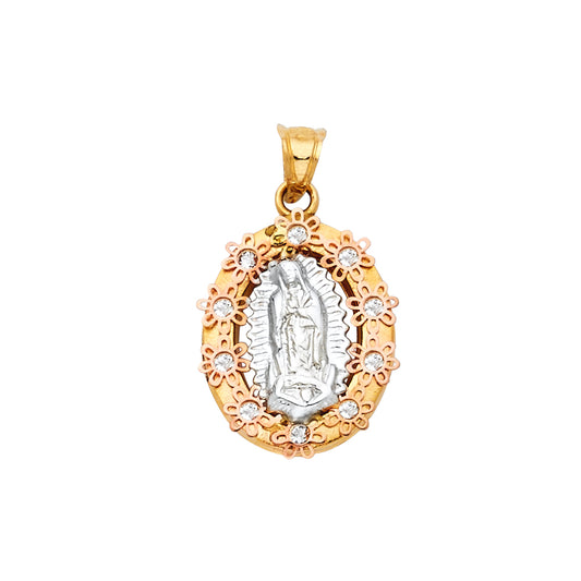 14K Two-tone Gold Our Lady Of Guadalupe Charm Pendant  (22mm x 15mm)