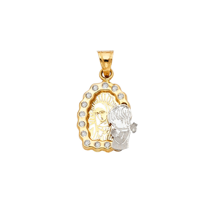 14k Yellow Gold with White CZ Accented Small/Mini Praying Boy Charm Pendant  (20mm x 12mm)