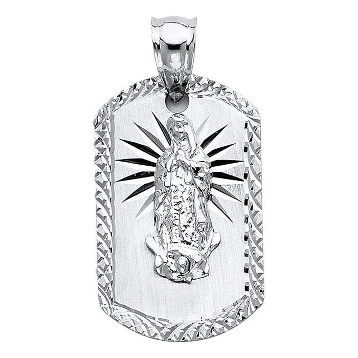 14k White Gold Our Lady Of Guadalupe Charm Pendant  (26mm x 16mm)