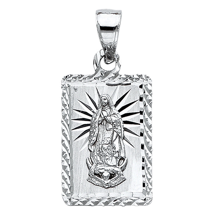 14k White Gold Our Lady Of Guadalupe Charm Pendant  (19mm x 13mm)