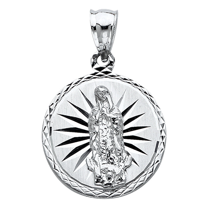 14k White Gold Our Lady Of Guadalupe Charm Pendant  (20mm x 20mm)