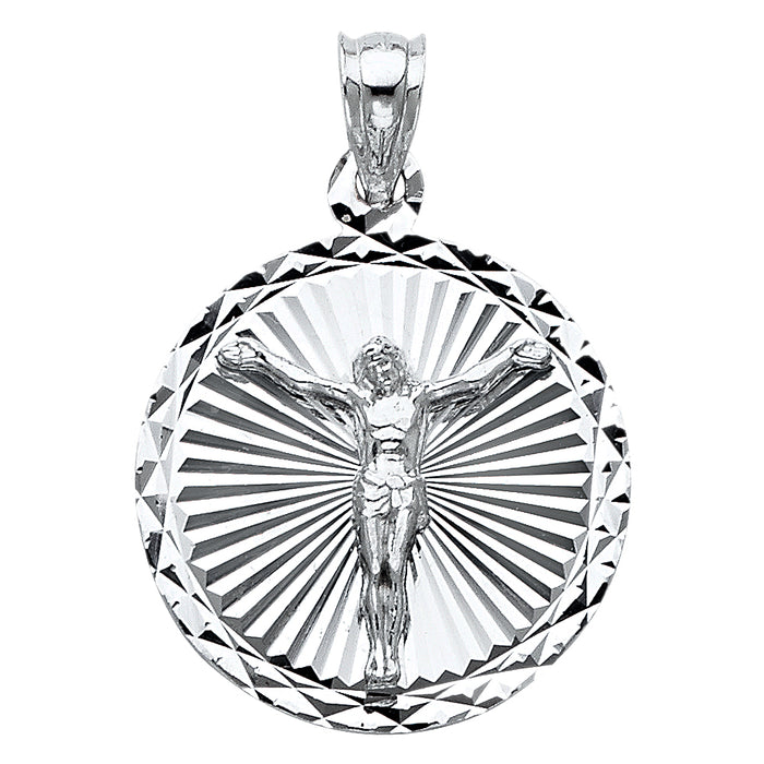 14k White Gold Religious Crucifix Stamp Charm Pendant  (20mm x 20mm)