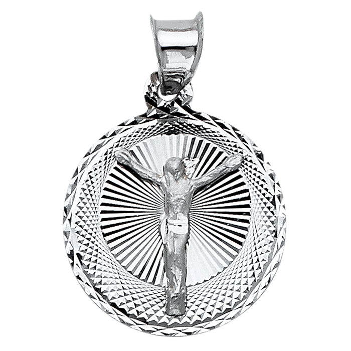 14k White Gold Religious Crucifix Stamp Charm Pendant  (16mm x 16mm)