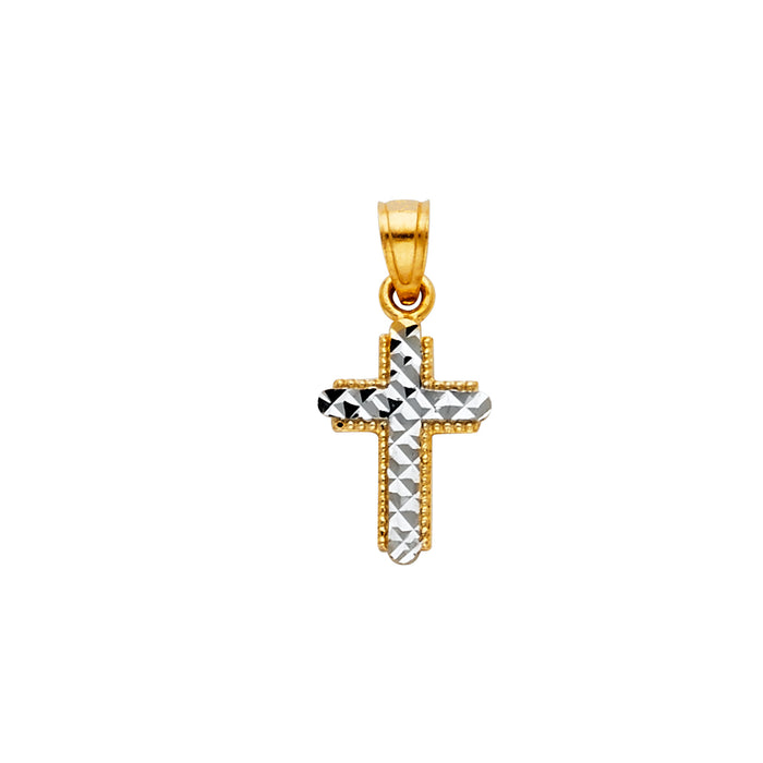 14K Two-tone Gold Small/Mini Religious Diamond-cut Cross (13mm x 10mm)