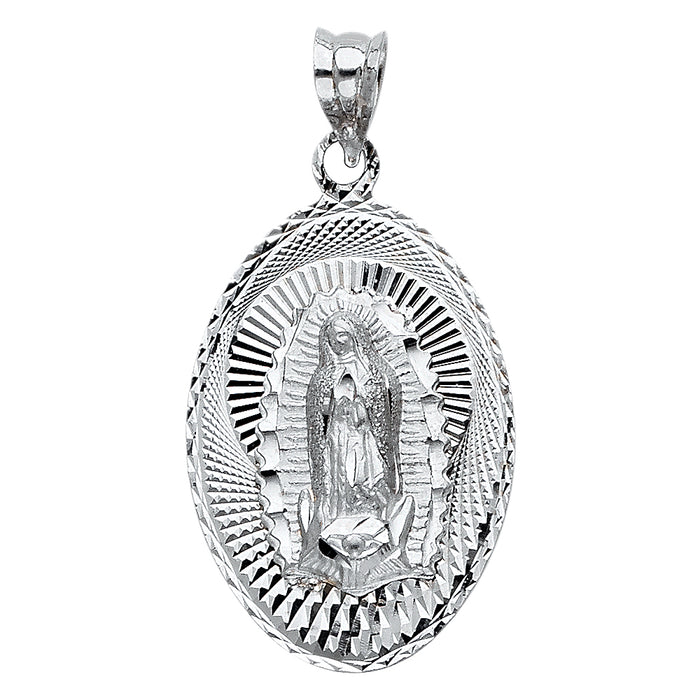 14k White Gold Our Lady Of Guadalupe Charm Pendant  (25mm x 17mm)