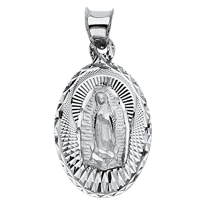 14k White Gold Our Lady Of Guadalupe Charm Pendant  (19mm x 13mm)