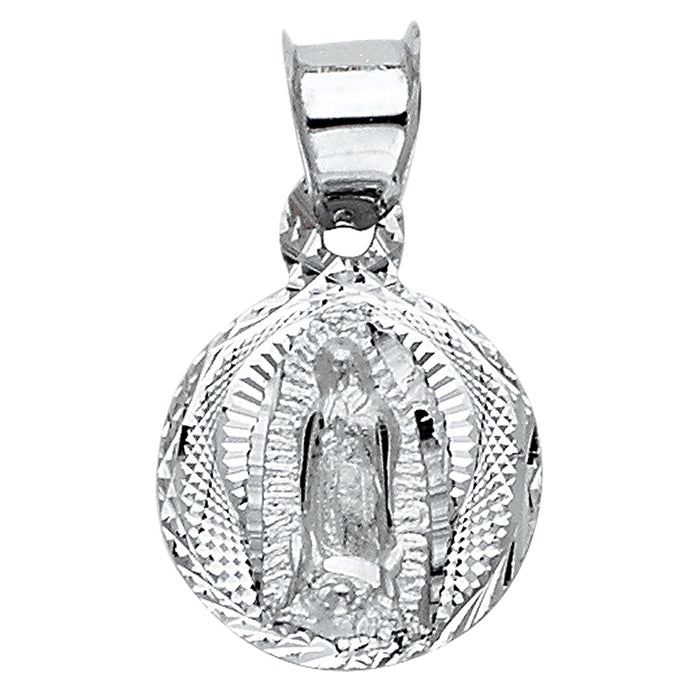 14k White Gold Small/Mini Our Lady Of Guadalupe Charm Pendant  (11mm x 11mm)