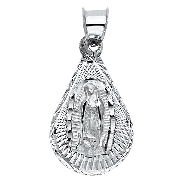 14k White Gold Small/Mini Our Lady Of Guadalupe Charm Pendant  (17mm x 12mm)