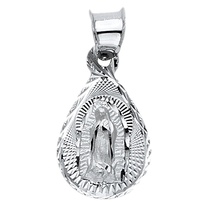 14k White Gold Small/Mini Our Lady Of Guadalupe Charm Pendant  (14mm x 10mm)